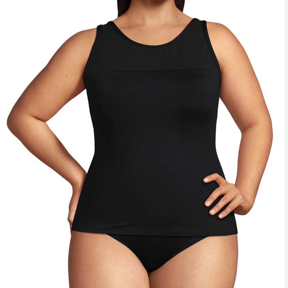 Lands' End Black Mesh High Neck Tankini Swimsuit Top Size 16W NWT